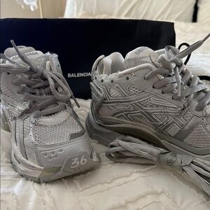 Balenciaga Grey and Silver Triple S Sneakers
